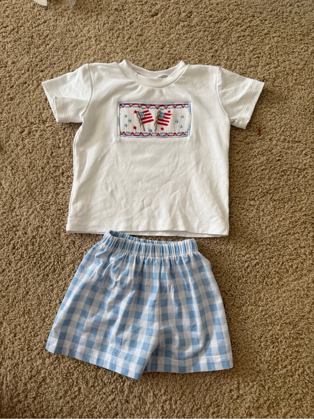 Stitchy Fish White Top with Red & Blue flag Embroidery